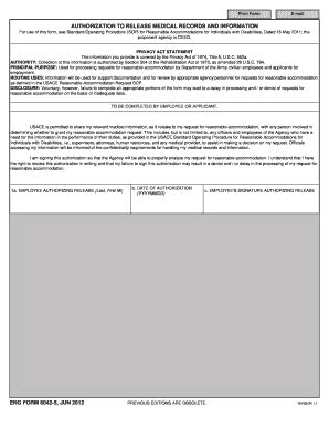 Fillable Online Publications Usace Army ENG FORM 6042 5 Authorization