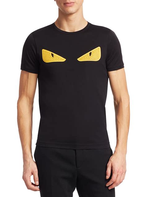 Fendi Cat Eye Embroidery T-shirt in Black for Men | Lyst UK