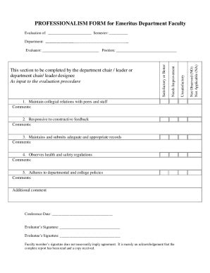 Fillable Online PROFESSIONALISM FORM For Emeritus Department Faculty