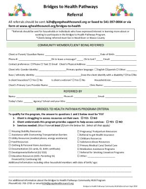 Fillable Online Bridges To Health Pathways Referral Form Fax Email