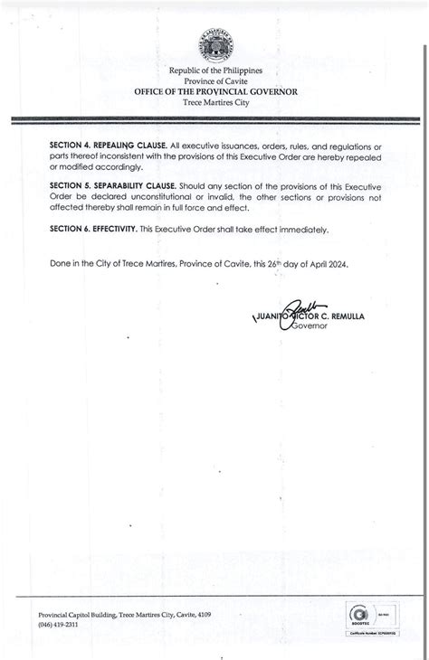 Executive Order No Series Of Cavite