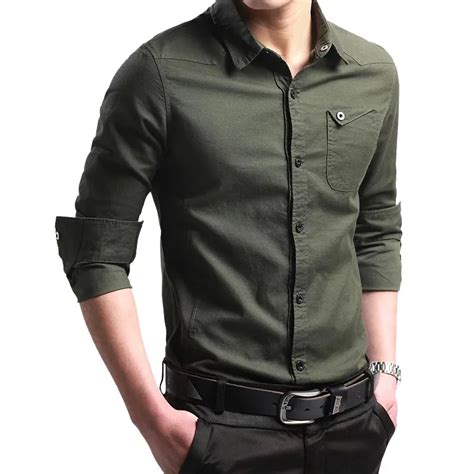 2018 New Spring Button Down 100 Cootn Military Shirt Men Long Sleeve