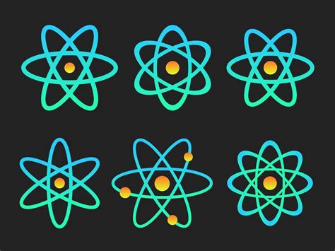 React And Atom Logos Set Nuclear And Ion Vectors In A Dark Gradient