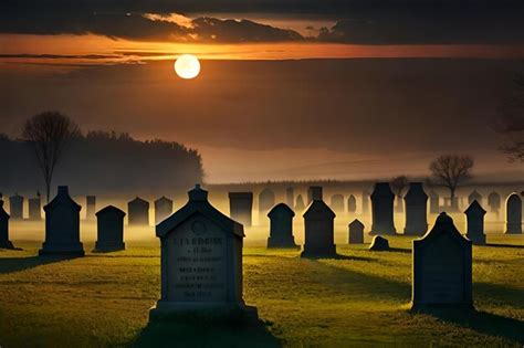 Premium Photo The Sun Rises Over A Cemetery