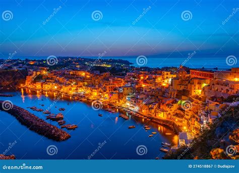 Sunset View Of Marina Di Corricella At Italian Island Procida Stock