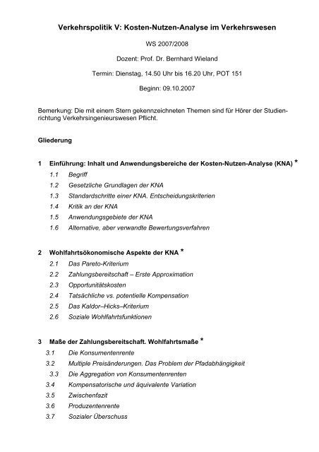 Verkehrspolitik V Kosten Nutzen Analyse Im Verkehrswesen