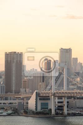 Sunset Of Tokyo Bay With Rainbow Bridge In Odaiba City Skyline Posters