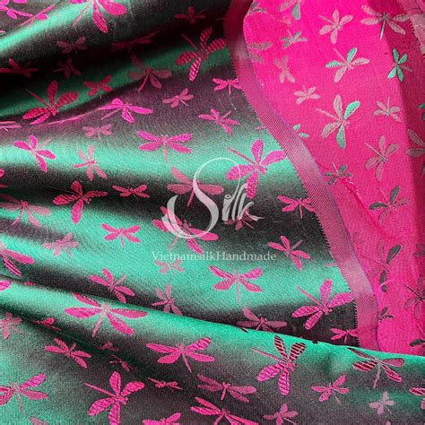 Pure Mulberry Silk Fabric By The Yard Dragonfly Pattern Etsy