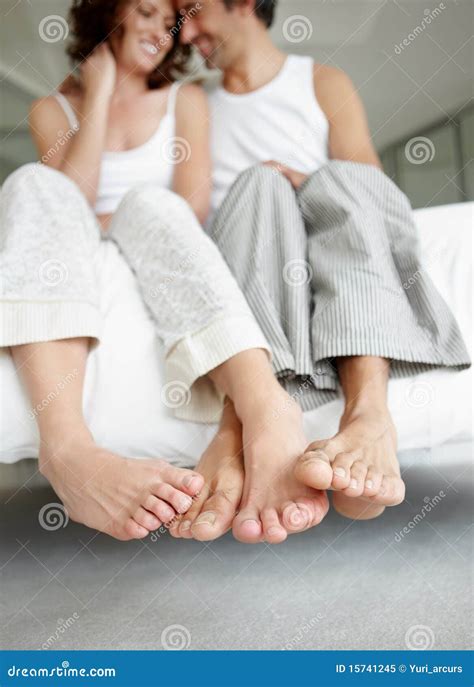 Cosy Couple Sitting Together On Bed Stock Image Image Of Model Home 15741245