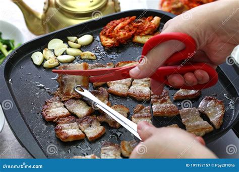 Samgyeopsal Korean Grilled Pork Belly Bbq Stock Image Image Of Jang