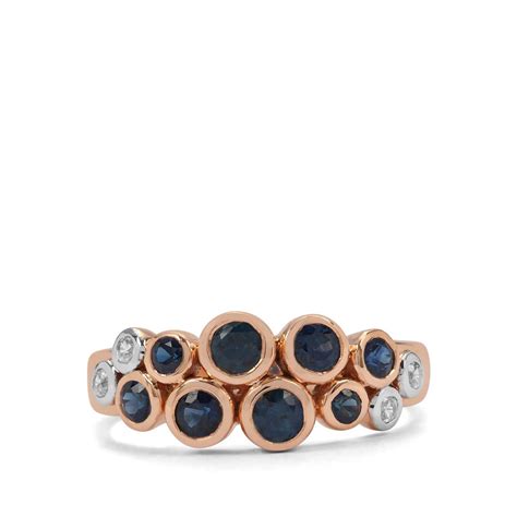 Australian Blue Sapphire Bubble Ring With White Zircon In 9k Rose Gold