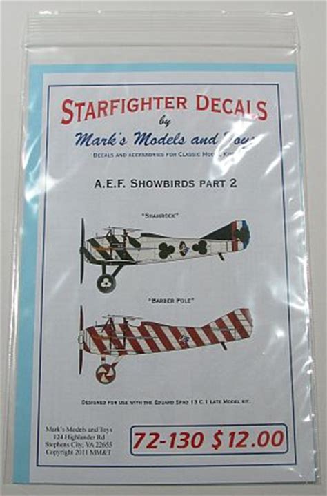 Internet Modeler Starfighter Decals Spad Xiii A E F Showbirds Part