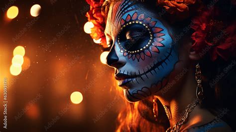 La Catrina Dia De Muertos Sch Ne Frau Mit Maske Make Up Dekoriert