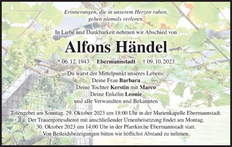 Alfons Händel Traueranzeige trauer inFranken de