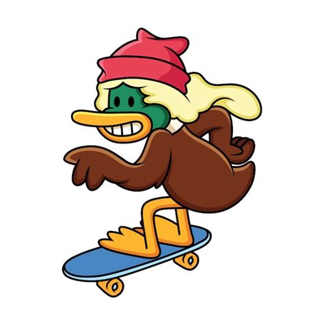 Premium Vector Duck Cartoon Skateboarding Illustration