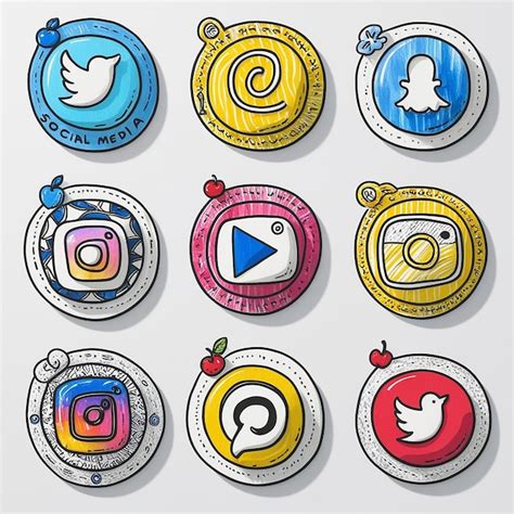 Hand Drawn Flat Social Media Logo Set Premium AI Generated Image