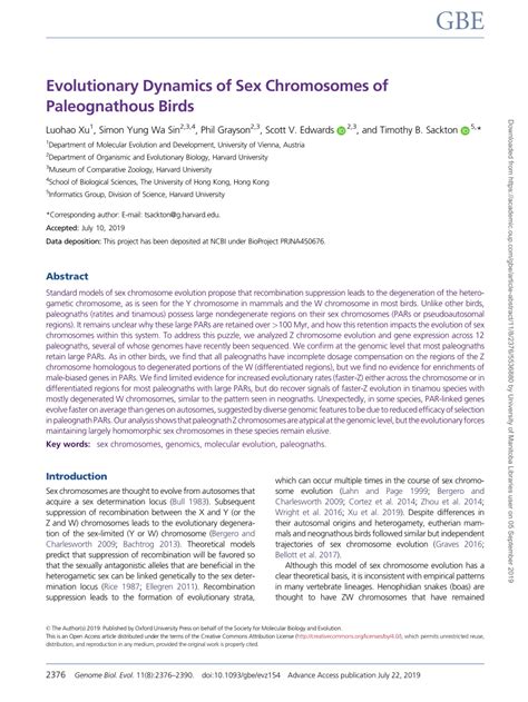 Pdf Evolutionary Dynamics Of Sex Chromosomes Of Paleognathous Birds