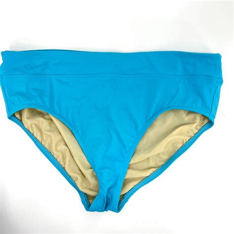 Lands End Aqua High Waist Swim Bikini Bottom Brie Gem