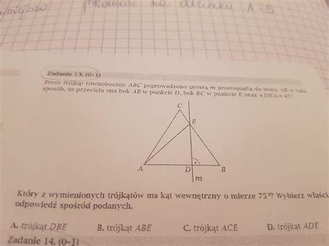 Przez trójkąt równoboczny ABC poprowadzono prostą m prostopadłą do boku