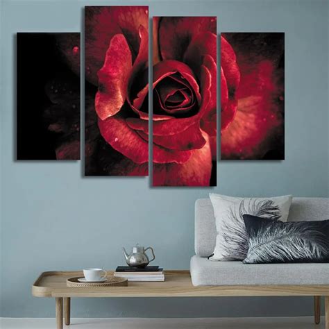 Moderne Blooming Rote Rose Leinwand Wand Gem Lde Gedruckt Blume