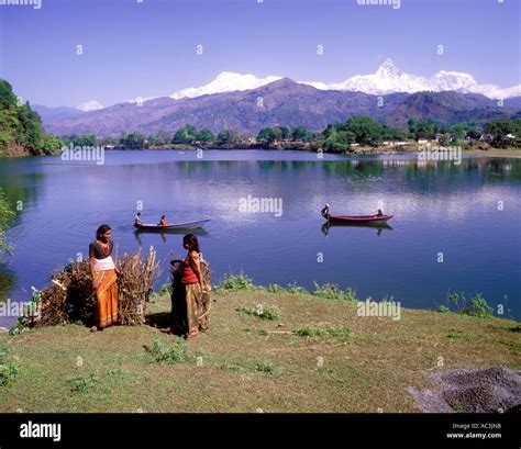 Pokhara, View of Lake Phewa Tal showing Machapuchhare (Fishtail ...