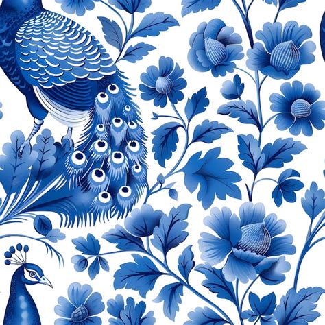 Premium Photo Seamless Bluetoned Indian Peacock Pattern