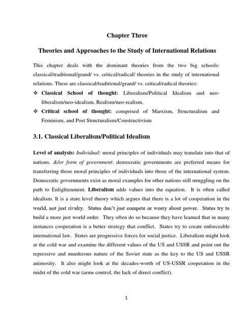 Chapter Three Theories And Approaches To The Study Of International