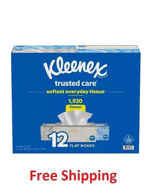 Kleenex Trusted Care Everyday Facial Tissues Flat Boxes 12 Pack For