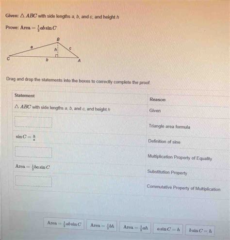 Solved Given Abc With Side Lengths A B And C And Height H Prove