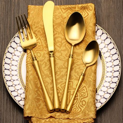 Pcs Luxury Cutlery Set Gold Engraving Dinnerware Fork Knife Golden