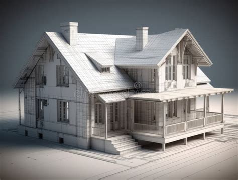 3D Rendered Mansion with Blueprint Stock Illustration - Illustration of ...