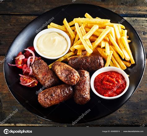 Spicy Fried Cevapcici Rolled Meat Patties Served Mayonnaise Tomato