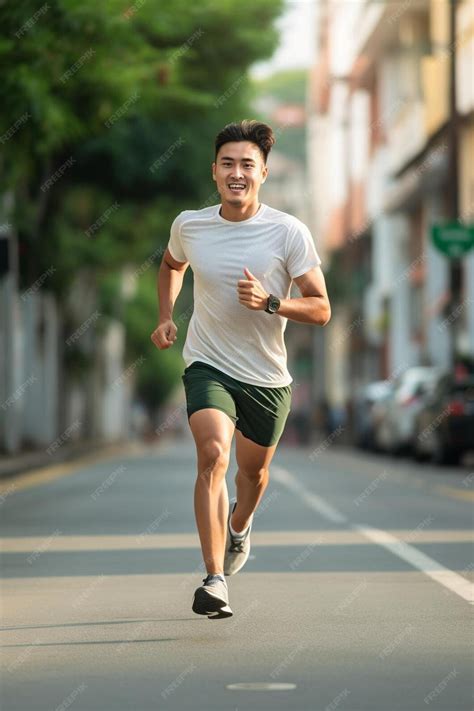 Premium Ai Image A Man Running Down A Street In A White Shirt