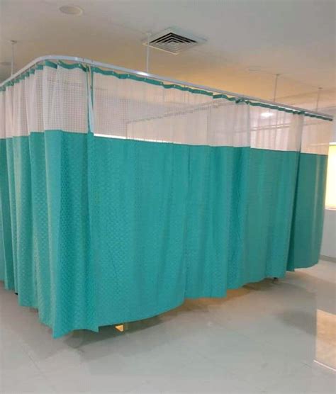 Polyester White And Green Hospital Cubicle Curtain For Window Size