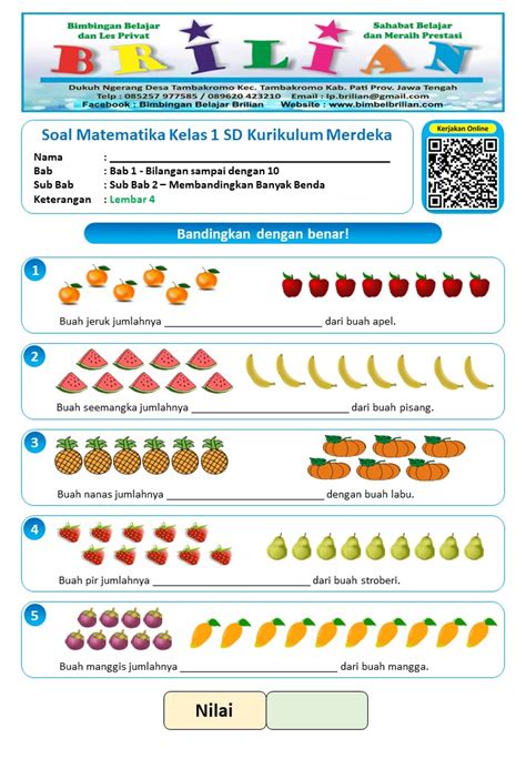 Soal Membandingkan Banyak Benda Kelas Sd Matematika Kurikulum Merdeka