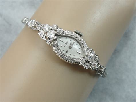 900 Platinum Diamond And White Gold Ladies Elgin Watch From