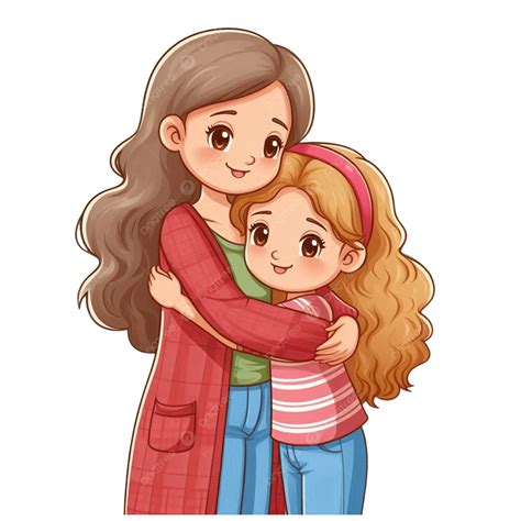 Cartoon Mother And Daughter Hugging, Mother Clipart, Cartoon Clipart