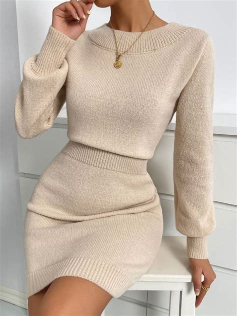 Vestido de tricô Sólido Gola Redonda Fashion outfits Sweater dress