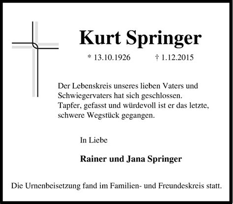 Traueranzeigen Von Kurt Springer Trauer In Nrw De