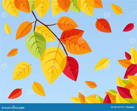 Autumn Leaves On A Blue Sky Background Vector Ill Stock Vector