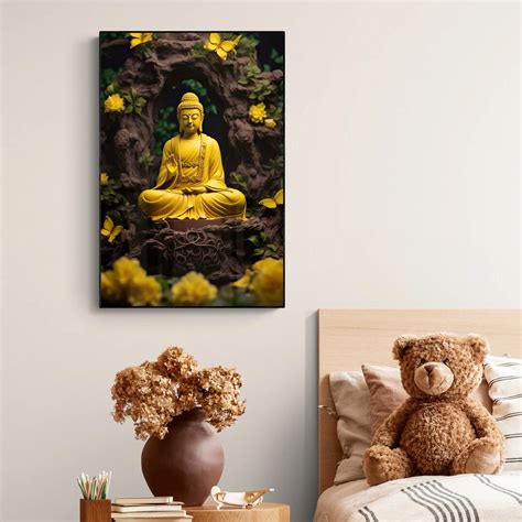 Yellow Tranquility Buddha Canvas Wall Painting - WallMantra