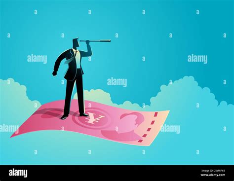 Business Concept Illustration Of A Businessman Using Telescope On