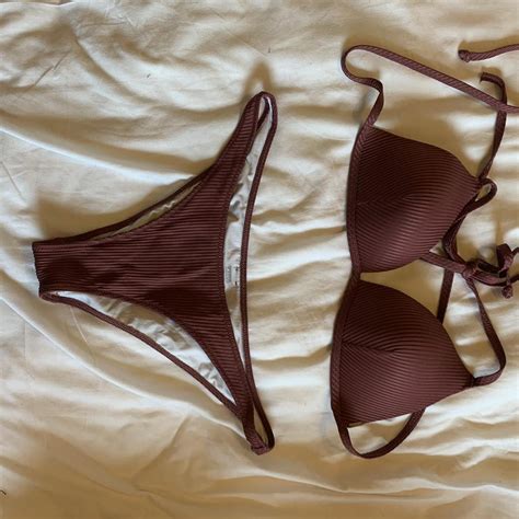 Victory Secret Maroon Bikini Set Worn Once Would Depop