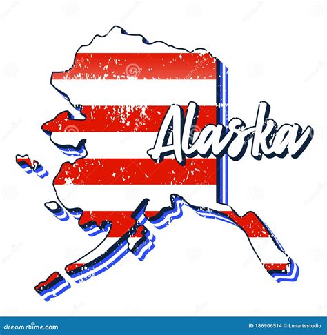 American Flag In Alaska State Map Vector Grunge Style With Typography