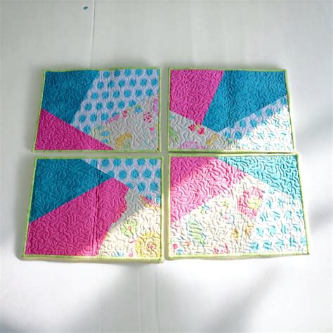 Handmade Quilted Fabric Placemats Set Of Fun Bright Colors Etsy