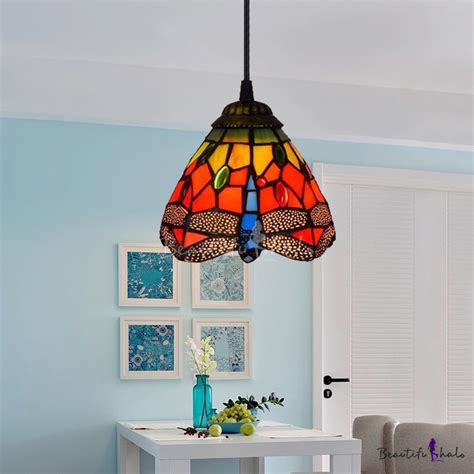 6 Width Tiffany Style Mini Pendant Light Spotlighted With Vivid