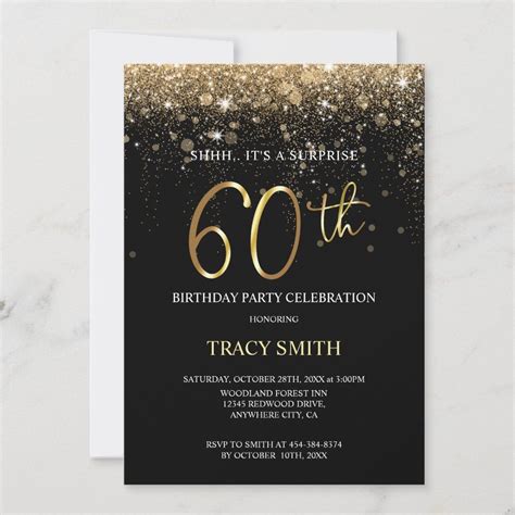 Black And Gold Glitter 60th Surprise Birthday Invi Artofit