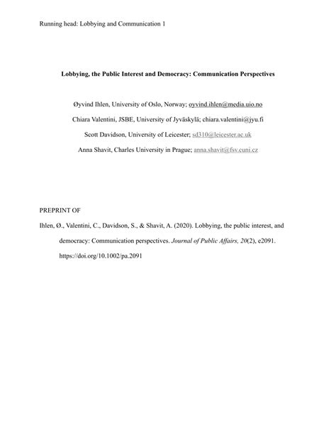 (PDF) Lobbying, the Public Interest and Democracy: Communication ...