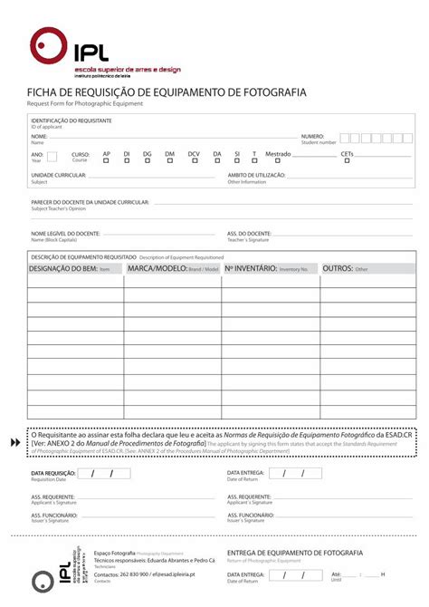 PDF FICHA DE REQUISIÇÃO DE EQUIPAMENTO DE FOTOGRAFIA O Requisitante