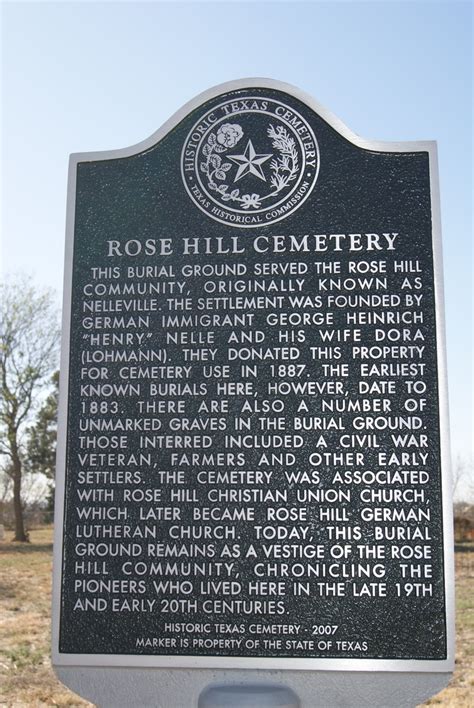 Rose Hill Cemetery - TEXAS HISTORICAL MARKERS